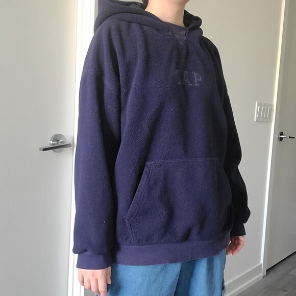Gap Navy Fleece Oversized Y2k Vintage Hoodie - Picture 3 of 7